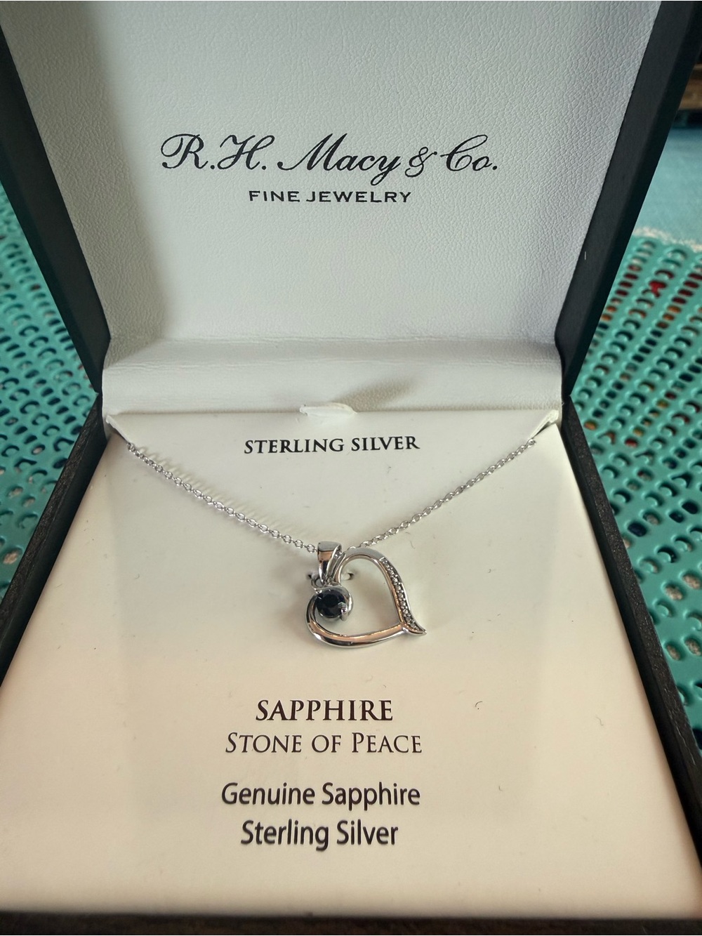 Sterling Silver Heart Pendant Necklace with Blue Sapphire